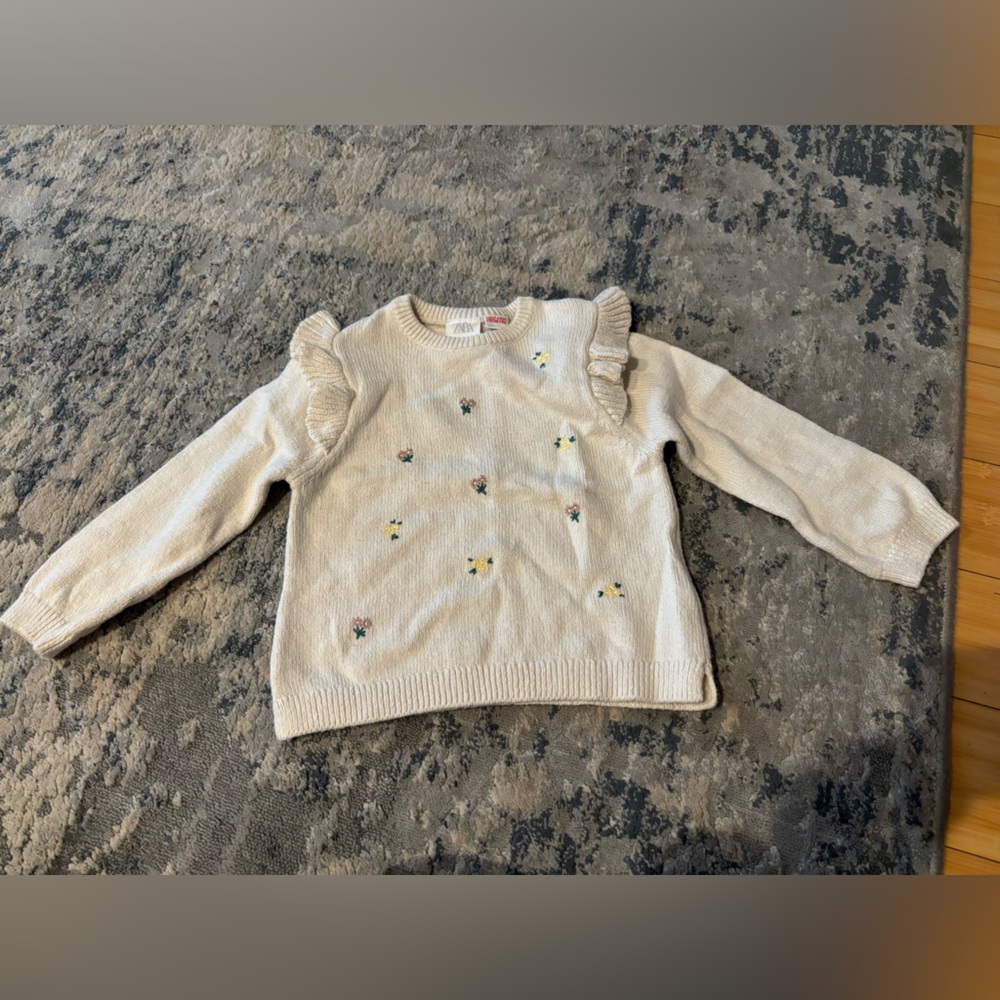 Zara Cream Sweater with Pink and Yellow Floral Embroidery